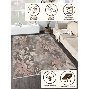 Vintage Floral Halı – Pembe, Bej Ve Gri – Yumuşak Renk Tonlarında Eskitme Çiçek Deseni