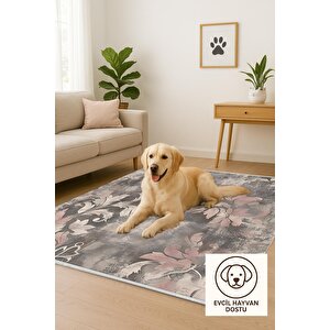 Vintage Floral Halı – Pembe, Bej Ve Gri – Yumuşak Renk Tonlarında Eskitme Çiçek Deseni