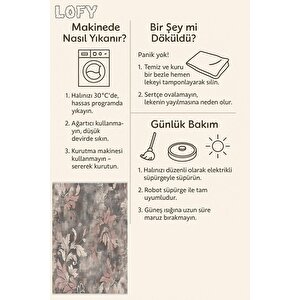 Vintage Floral Halı – Pembe, Bej Ve Gri – Yumuşak Renk Tonlarında Eskitme Çiçek Deseni