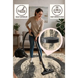 Halı – Bej; Siyah – Figüratif Desen, Pamuk Dokuma Taban, Makinede Yıkanabilir, Kolay Temizlenebilir, Toz Ve Tüy Tutmaz, Kaymaz, Evcil Hayvan Dostu