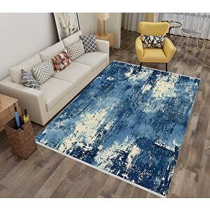 Soyut Modern Halı – Lacivert Ve Krem – Canlı Ve Çarpıcı Tasarım, Makinede Yıkanabilir, Pamuk Dokuma Taban, Kolay Temizlenebilir, Kaymaz, Toz Tutmaz, Evcil Hayvan Dostu 200x220 cm