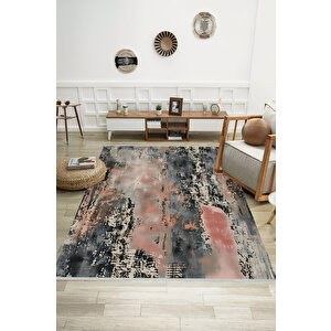 Soyut Desenli Halı – Pembe, Siyah Ve Krem – Modern Renk Geçişleriyle Şık Görünüm, Makinede Yıkanabilir, Kaymaz Taban, Pamuk Dokuma Taban 150x240 cm