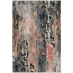 Soyut Desenli Halı – Pembe, Siyah Ve Krem – Modern Renk Geçişleriyle Şık Görünüm, Makinede Yıkanabilir, Kaymaz Taban, Pamuk Dokuma Taban 150x240 cm