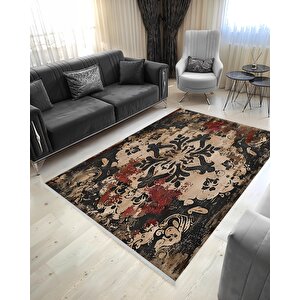 Halı – Siyah; Krem; Kahverengi; Kırmızı – Damask Desen, Pamuk Dokuma Taban, Makinede Yıkanabilir, Kolay Temizlenebilir, Toz Ve Tüy Tutmaz, Kaymaz, Evcil Hayvan Dostu