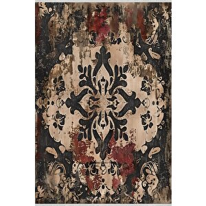 Halı – Siyah; Krem; Kahverengi; Kırmızı – Damask Desen, Pamuk Dokuma Taban, Makinede Yıkanabilir, Kolay Temizlenebilir, Toz Ve Tüy Tutmaz, Kaymaz, Evcil Hayvan Dostu