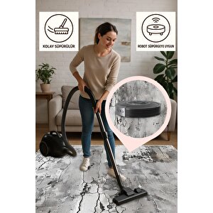 Soyut Desenli Halı – Gri Ve Beyaz – Modern Ve Zamansız Görünüm, Makinede Yıkanabilir, Kaymaz Taban, İnce Ve Katlanabilir Yapı