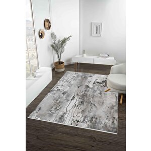 Soyut Desenli Halı – Gri Ve Beyaz – Modern Ve Zamansız Görünüm, Makinede Yıkanabilir, Kaymaz Taban, İnce Ve Katlanabilir Yapı 100x100 cm