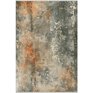 Soyut Desenli Halı – Yeşil, Turuncu Ve Bej – Doğal Tonlarda Modern Geçişler, Makinede Yıkanabilir, Kaymaz Taban, Evcil Hayvan Dostu 160x180 cm