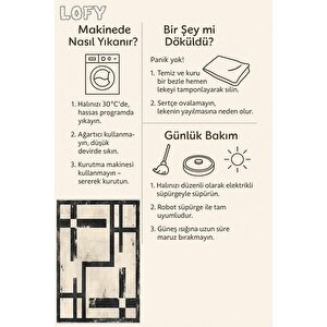 Halı – Siyah; Krem – Geometrik Desen, Pamuk Dokuma Taban, Makinede Yıkanabilir, Kolay Temizlenebilir, Toz Ve Tüy Tutmaz, Kaymaz, Evcil Hayvan Dostu