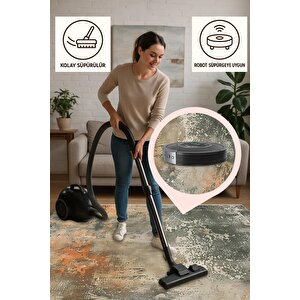 Soyut Desenli Halı – Yeşil, Turuncu Ve Bej – Doğal Tonlarda Modern Geçişler, Makinede Yıkanabilir, Kaymaz Taban, Evcil Hayvan Dostu