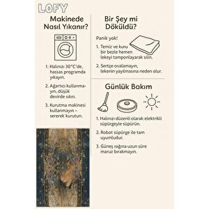 Hayal Bahçesi Halı – Lacivert, Sarı Ve Pastel Tonlar – Sanatsal Kadın Silueti Deseni, Pamuk Dokuma Taban, Makinede Yıkanabilir, Kolay Temizlenebilir, Toz Ve Tüy Tutmaz, Kaymaz, Evcil Hayvan Dostu
