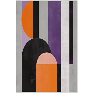 Halı – Turuncu; Mor; Siyah; Krem – Geometrik Desen, Pamuk Dokuma Taban, Makinede Yıkanabilir, Kolay Temizlenebilir, Toz Ve Tüy Tutmaz, Kaymaz, Evcil Hayvan Dostu 150x150 cm