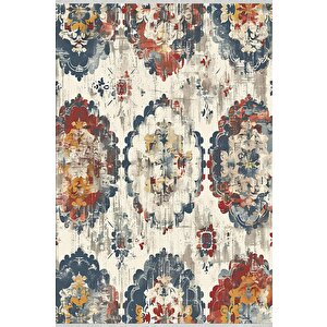 Patchwork Desenli Halı – Lacivert, Kırmızı, Sarı Ve Krem – Canlı Ve Zamansız Dekor Seçimi, Makinede Yıkanabilir, Kaymaz Taban, Pamuk Dokuma Taban