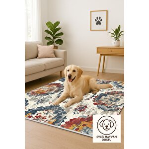 Patchwork Desenli Halı – Lacivert, Kırmızı, Sarı Ve Krem – Canlı Ve Zamansız Dekor Seçimi, Makinede Yıkanabilir, Kaymaz Taban, Pamuk Dokuma Taban