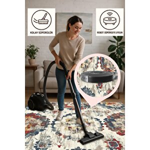Patchwork Desenli Halı – Lacivert, Kırmızı, Sarı Ve Krem – Canlı Ve Zamansız Dekor Seçimi, Makinede Yıkanabilir, Kaymaz Taban, Pamuk Dokuma Taban