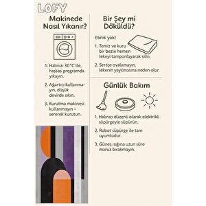 Halı – Turuncu; Mor; Siyah; Krem – Geometrik Desen, Pamuk Dokuma Taban, Makinede Yıkanabilir, Kolay Temizlenebilir, Toz Ve Tüy Tutmaz, Kaymaz, Evcil Hayvan Dostu
