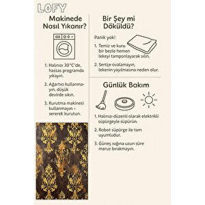 Barok Damask Desenli Halı – Kahverengi Ve Altın Sarısı – Gösterişli Eskitme Etki, Kolay Temizlik, Makinede Yıkanabilir, Kaymaz Ve İnce Tabanlı