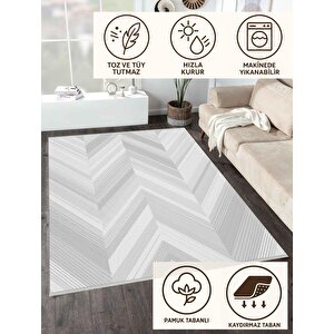 Modern Gri Zikzak Halı – Gri Ve Beyaz – Minimal Chevron Deseni, Pamuk Dokuma Taban, Makinede Yıkanabilir, Kolay Temizlenebilir, Toz Ve Tüy Tutmaz, Kaymaz, Evcil Hayvan Dostu