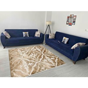 Fas Geçişli Halı – Bej Ve Krem – Eskitme Dokulu Doğu Motifleri, Makinede Yıkanabilir, Kaymaz Ve İnce Tabanlı 80x150 cm