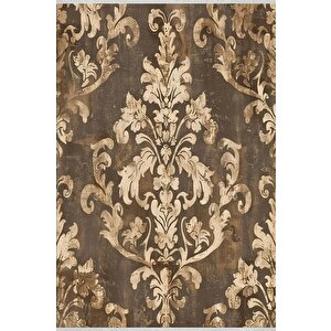 Halı – Kahverengi; Bej – Eskitme Damask Desen, Pamuk Dokuma Taban, Makinede Yıkanabilir, Kolay Temizlenebilir, Toz Ve Tüy Tutmaz, Kaymaz, Evcil Hayvan Dostu