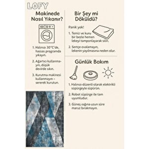 Halı – Mavi; Gri; Siyah – Geometrik Desen, Pamuk Dokuma Taban, Makinede Yıkanabilir, Kolay Temizlenebilir, Toz Ve Tüy Tutmaz, Kaymaz, Evcil Hayvan Dostu