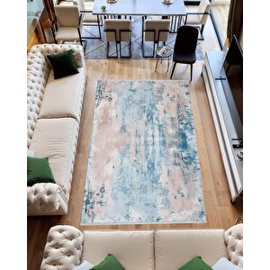 Soyut Pastel Tonlu Halı – Açık Mavi Ve Pembe – Yumuşak Geçişli Tasarım, Makinede Yıkanabilir, Toz Tutmaz, Kaymaz Taban, Evcil Hayvan Dostu 150x150 cm
