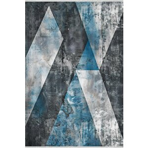 Halı – Mavi; Gri; Siyah – Geometrik Desen, Pamuk Dokuma Taban, Makinede Yıkanabilir, Kolay Temizlenebilir, Toz Ve Tüy Tutmaz, Kaymaz, Evcil Hayvan Dostu