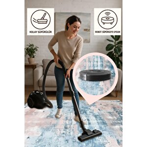 Soyut Pastel Tonlu Halı – Açık Mavi Ve Pembe – Yumuşak Geçişli Tasarım, Makinede Yıkanabilir, Toz Tutmaz, Kaymaz Taban, Evcil Hayvan Dostu