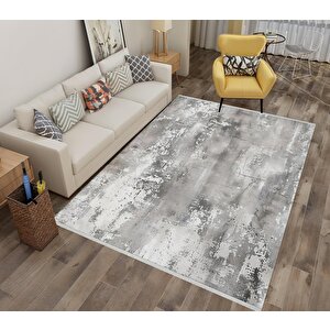 Soyut Desenli Modern Halı – Gri, Beyaz Ve Antrasit – Beton Görünümlü Minimal Tasarım, Makinede Yıkanabilir, Pamuk Taban, Toz Ve Tüy Tutmaz, Robot Süpürge Uyumlu