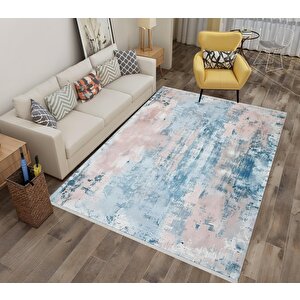 Soyut Pastel Tonlu Halı – Açık Mavi Ve Pembe – Yumuşak Geçişli Tasarım, Makinede Yıkanabilir, Toz Tutmaz, Kaymaz Taban, Evcil Hayvan Dostu 100x100 cm
