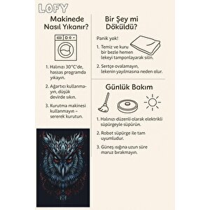 Halı – Siyah; Mavi; Kırmızı – Baykuş Tasarım, Pamuk Dokuma Taban, Makinede Yıkanabilir, Kolay Temizlenebilir, Toz Ve Tüy Tutmaz, Kaymaz, Evcil Hayvan Dostu