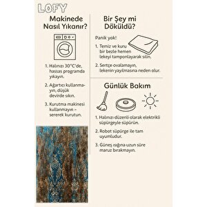 Rustic Barok Halı – Mavi, Kahverengi Ve Bej – Eskitme Barok Desenli Klasik Dokunuş
