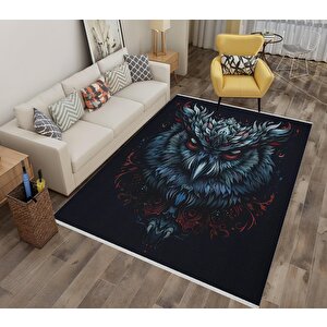 Halı – Siyah; Mavi; Kırmızı – Baykuş Tasarım, Pamuk Dokuma Taban, Makinede Yıkanabilir, Kolay Temizlenebilir, Toz Ve Tüy Tutmaz, Kaymaz, Evcil Hayvan Dostu 80x80 cm
