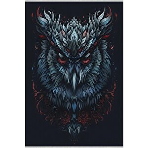 Halı – Siyah; Mavi; Kırmızı – Baykuş Tasarım, Pamuk Dokuma Taban, Makinede Yıkanabilir, Kolay Temizlenebilir, Toz Ve Tüy Tutmaz, Kaymaz, Evcil Hayvan Dostu 80x80 cm