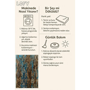 Rustic Barok Halı – Mavi, Kahverengi Ve Bej – Eskitme Barok Desenli Klasik Dokunuş
