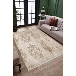 Klasik Damask Desenli Halı – Bej Ve Krem – Zamansız Şıklık, Yıkanabilir, Kaymaz Taban, Kolay Temizlenebilir, İnce Katlanabilir Yapı, Evcil Hayvan Dostu 120x270 cm