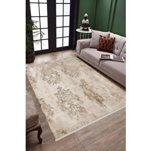Klasik Damask Desenli Halı – Bej Ve Krem – Zamansız Şıklık, Yıkanabilir, Kaymaz Taban, Kolay Temizlenebilir, İnce Katlanabilir Yapı, Evcil Hayvan Dostu 150x240 cm