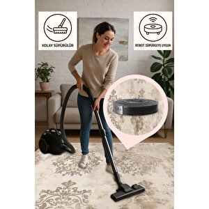 Klasik Damask Desenli Halı – Bej Ve Krem – Zamansız Şıklık, Yıkanabilir, Kaymaz Taban, Kolay Temizlenebilir, İnce Katlanabilir Yapı, Evcil Hayvan Dostu