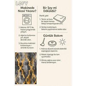 Soyut Desenli Modern Halı – Sarı Ve Siyah Tonlar – Cesur Kontrastlar, Makinede Yıkanabilir, Kaymaz Taban, Toz Tutmaz, Evcil Hayvan Dostu