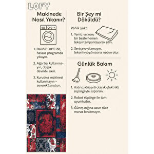 Halı – Lacivert; Kırmızı; Beyaz – Patchwork Desen, Pamuk Dokuma Taban, Makinede Yıkanabilir, Kolay Temizlenebilir, Toz Ve Tüy Tutmaz, Kaymaz, Evcil Hayvan Dostu