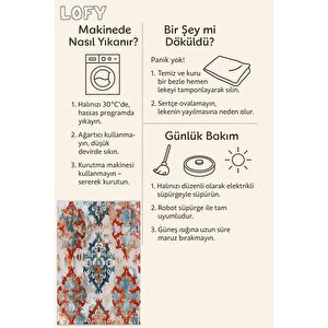 Oriental Desenli Halı – Kırmızı, Mavi Ve Krem – Çarpıcı Renk Uyumu Ile Geleneksel Şıklık, Makinede Yıkanabilir, Kaymaz Taban, Evcil Hayvan Dostu