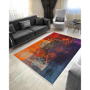 Soyut Renk Geçişli Halı – Turuncu, Kırmızı, Lacivert Ve Mor Tonlar – Makinede Yıkanabilir, Toz Tutmaz, Kaymaz Taban, Evcil Hayvan Dostu 200x270 cm