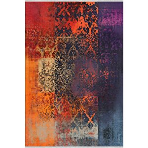 Soyut Renk Geçişli Halı – Turuncu, Kırmızı, Lacivert Ve Mor Tonlar – Makinede Yıkanabilir, Toz Tutmaz, Kaymaz Taban, Evcil Hayvan Dostu 200x270 cm