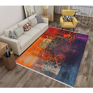 Soyut Renk Geçişli Halı – Turuncu, Kırmızı, Lacivert Ve Mor Tonlar – Makinede Yıkanabilir, Toz Tutmaz, Kaymaz Taban, Evcil Hayvan Dostu 200x270 cm