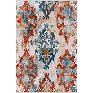 Oriental Desenli Halı – Kırmızı, Mavi Ve Krem – Çarpıcı Renk Uyumu Ile Geleneksel Şıklık, Makinede Yıkanabilir, Kaymaz Taban, Evcil Hayvan Dostu 150x150 cm