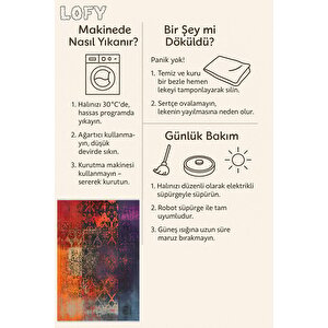 Soyut Renk Geçişli Halı – Turuncu, Kırmızı, Lacivert Ve Mor Tonlar – Makinede Yıkanabilir, Toz Tutmaz, Kaymaz Taban, Evcil Hayvan Dostu