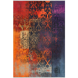 Soyut Renk Geçişli Halı – Turuncu, Kırmızı, Lacivert Ve Mor Tonlar – Makinede Yıkanabilir, Toz Tutmaz, Kaymaz Taban, Evcil Hayvan Dostu 80x150 cm
