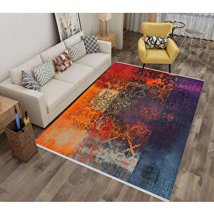 Soyut Renk Geçişli Halı – Turuncu, Kırmızı, Lacivert Ve Mor Tonlar – Makinede Yıkanabilir, Toz Tutmaz, Kaymaz Taban, Evcil Hayvan Dostu 80x150 cm