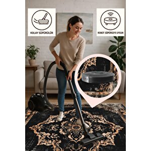 Siyah Ve Bakır Eskitme Desenli Halı – Makinede Yıkanabilir, Toz Tutmaz, Pamuk Taban, Evcil Hayvan Dostu