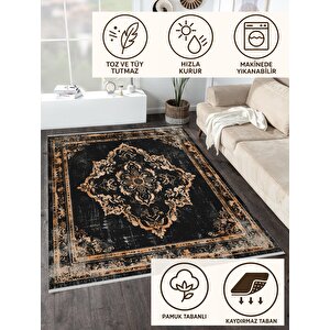Siyah Ve Bakır Eskitme Desenli Halı – Makinede Yıkanabilir, Toz Tutmaz, Pamuk Taban, Evcil Hayvan Dostu 200x270 cm